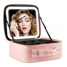 ESTUCHE DE COSMÉTICOS CON ESPEJO LED RECARGABLE NEGRO
